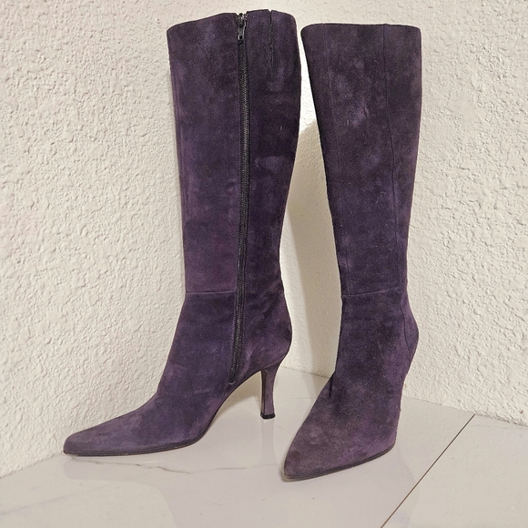 Via Spiga Made In Italy Suede Leather Knee High Stiletto Heeled Boots - Picture 2 of 8